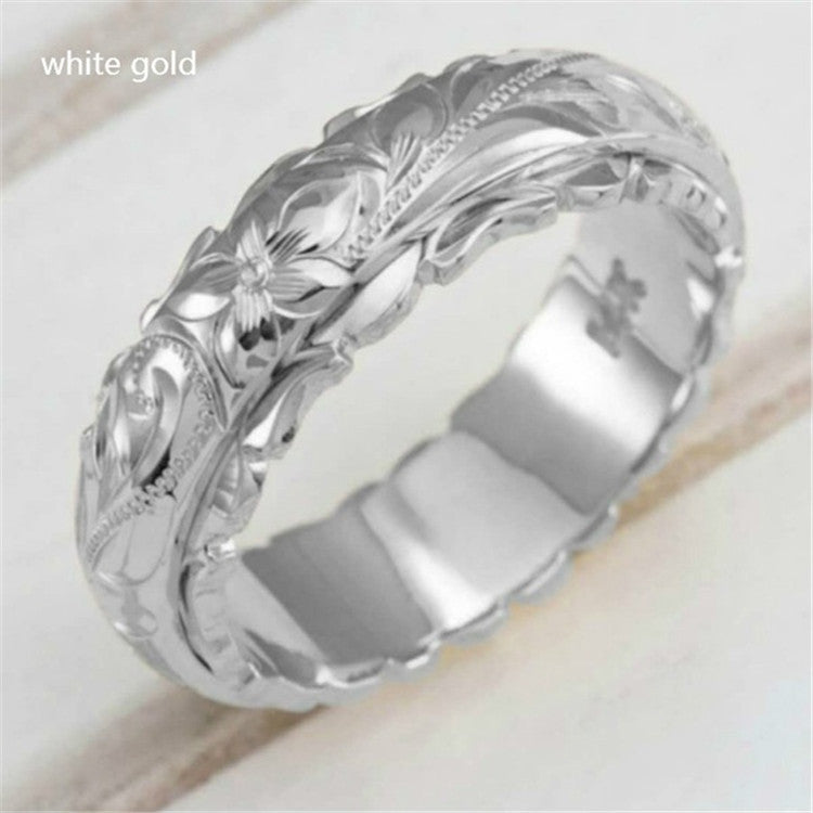 Gold Suspended Carved Rose Flower Ring