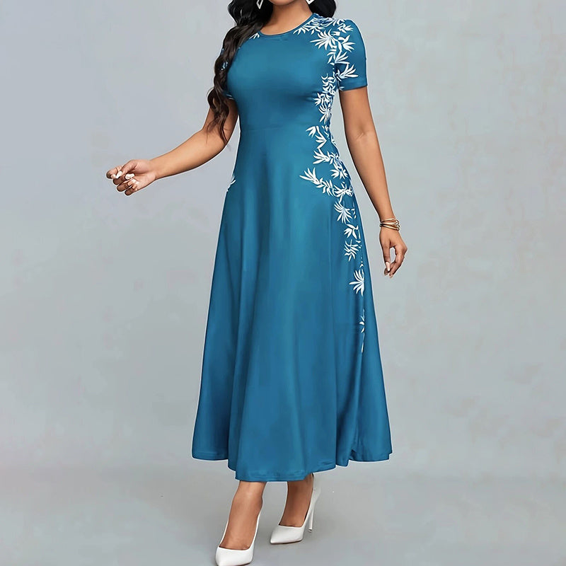 Women's Elegant Short Sleeve Maxi Dresses Casual Empire Waist Long Dress