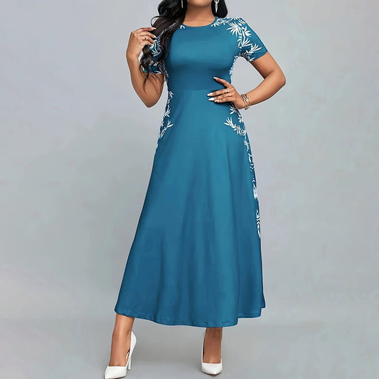 Women's Elegant Short Sleeve Maxi Dresses Casual Empire Waist Long Dress