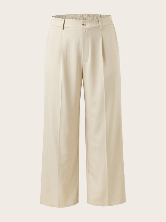 Women's Plus Size High Waist Straight Leg Trousers - Elegant, Polyester, Machine Washable, Casual Suit Pants For Women
